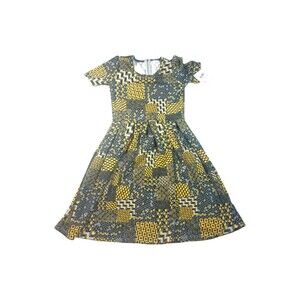 LuLaRoe Womens S Dress Amelia Gray Yellow Geometric Print  Pleated w Pockets